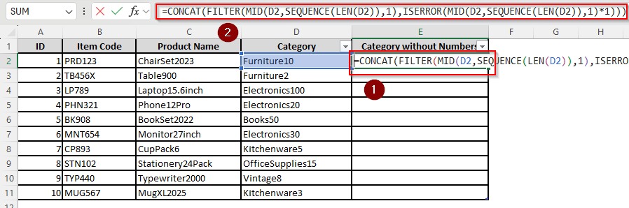 Enter an Array Formula to Extract Text