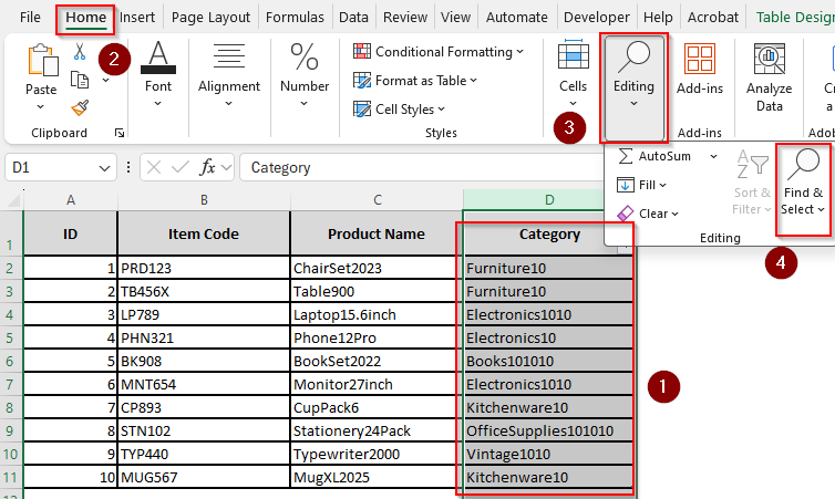 Manually Remove Numbers with Find & Replace Tool