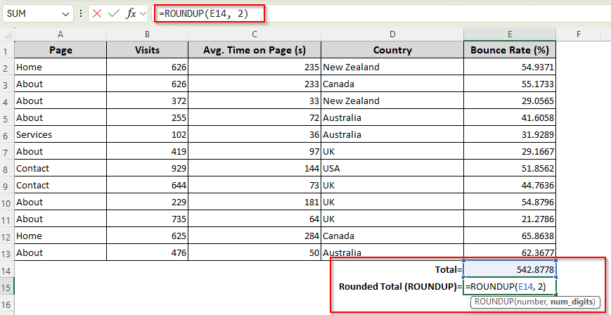 Applying the ROUNDUP or ROUNDDOWN Function