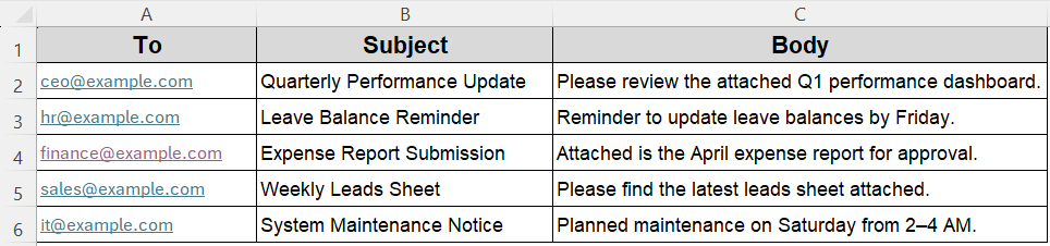 Use VBA with the Outlook Object Model to Send a Single Email from Excel