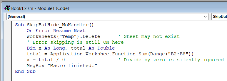 Use On Error GoTo 0 to Restore Normal Error Handling After Skipping One Expected Error in Excel VBA