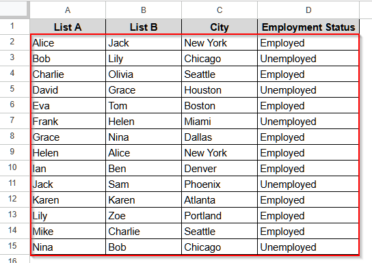 Find Duplicates in Two Columns in Google Sheets Data Using Conditional Formatting Rules