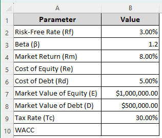 Calculating WACC in Excel with a Regular Formula