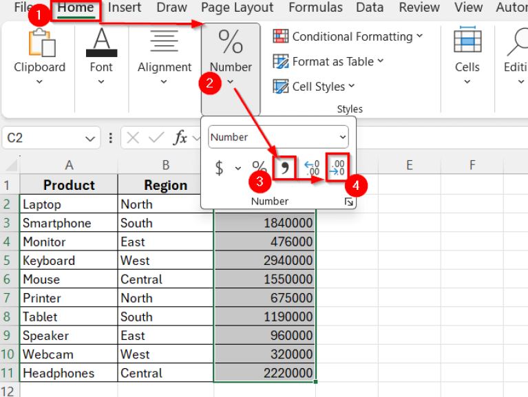 How to Put Comma Between Numbers in Excel (5 Simple Ways) - Excel Insider