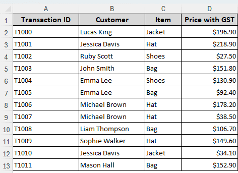 Removing GST with Constant Rate from the Total Amount