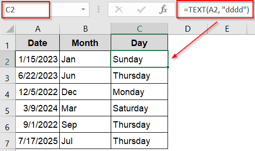 Extract Month and Day as Text Using the TEXT Function