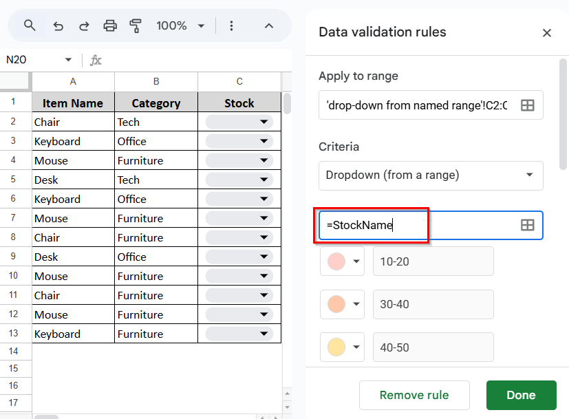 Create a Drop-down List Using a Named Range