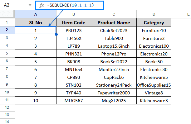 Add Serial Number Using the SEQUENCE Function