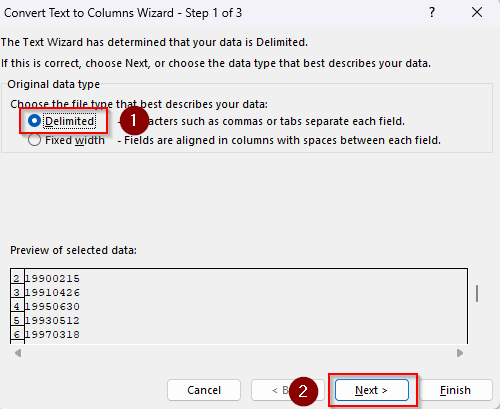 Format Numbers to Date with the Text to Columns Wizard