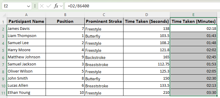 Converting Seconds to Minutes Using Division and Custom Time Formatting