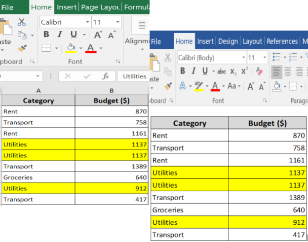 Link Excel to Word Using “Paste Options”