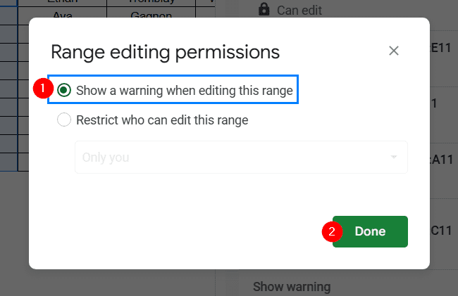 Protect Columns by Showing a Warning