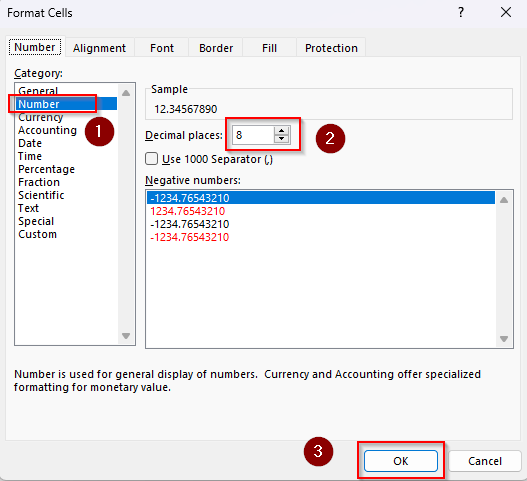 Format Cells and Specify Decimal Places