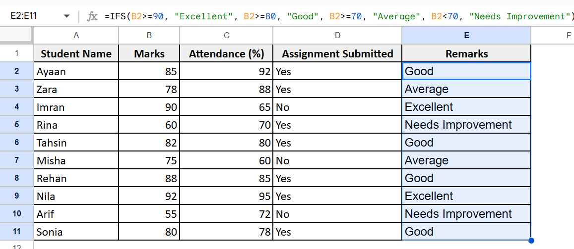 Handling Multiple Conditions with IFS Function