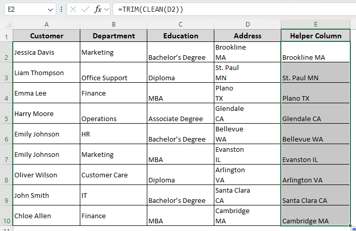 Creating a Formula with the TRIM and CLEAN Functions