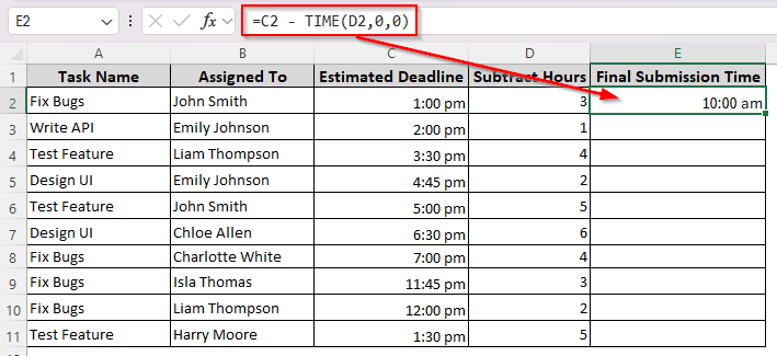 Combining the Subtraction Method with the TIME Function