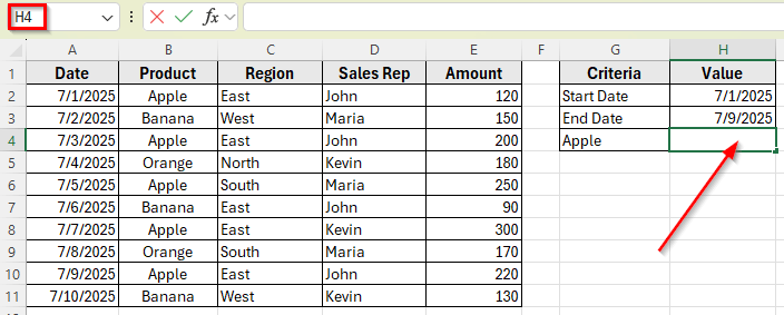 Using SUMIFS to Filter by Date Range with Multiple Criteria