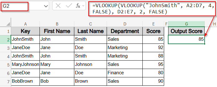 VLOOKUP with Two Lookup Values Using Nested Functions