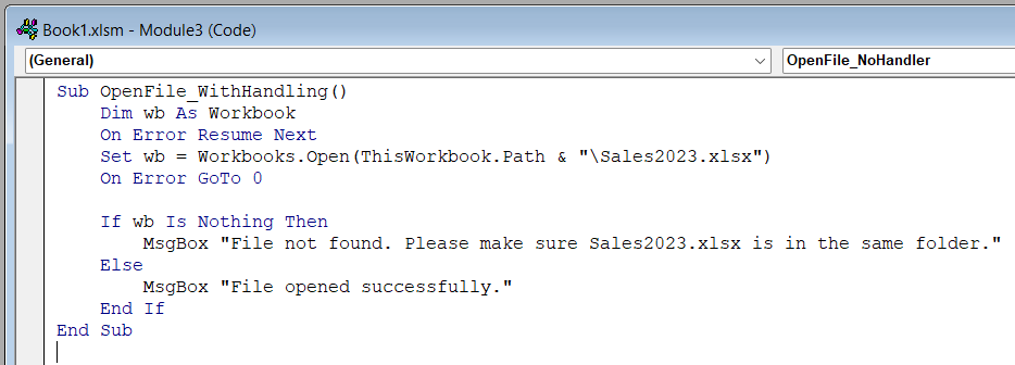 Utilize On Error GoTo 0 After Ignoring a File Not Found Error in Excel VBA