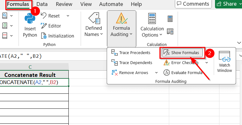 When Show Formulas Is Turned On