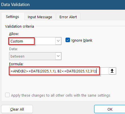 Apply Date Validations Within a Specific Range