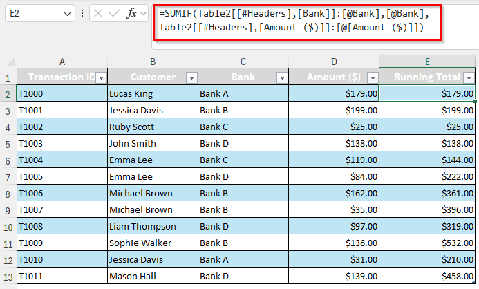 Conditional Running Balance in a Table Using SUMIF