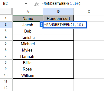 Randomize List Using RANDBETWEEN Function 