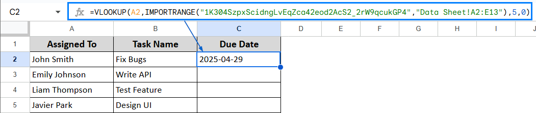 Use VLOOKUP Between Different Workbooks Using IMPORTRANGE