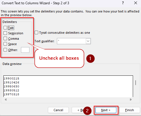 Format Numbers to Date with the Text to Columns Wizard