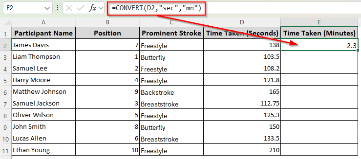 Seconds to Minutes Conversion with the CONVERT Function