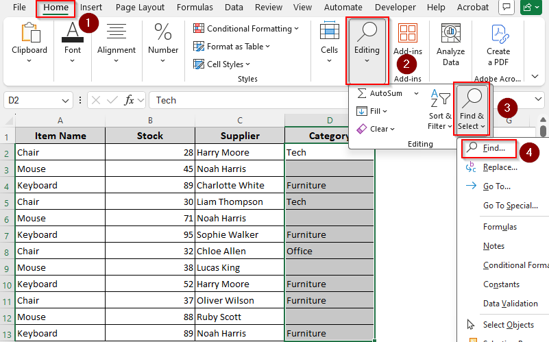 Delete Cells and Shift Data with the Find Command