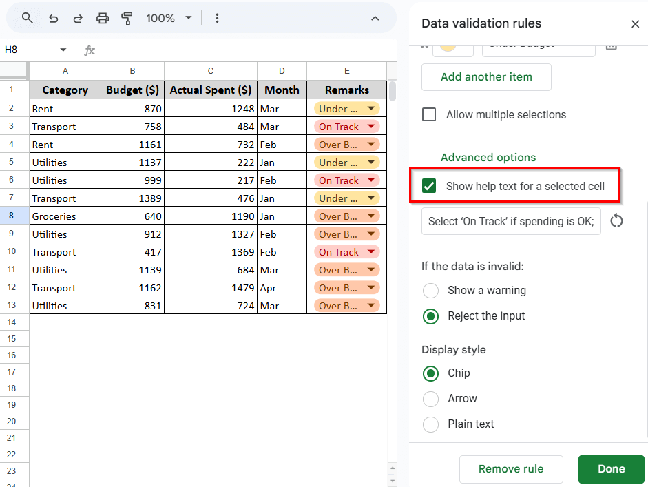 Editing the Drop-down List in Data Validation
