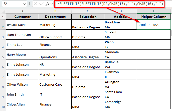 Eliminating Carriage Returns with the SUBSTITUTE Function