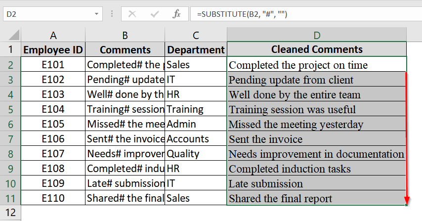 Applying SUBSTITUTE Function to Remove Unwanted Characters
