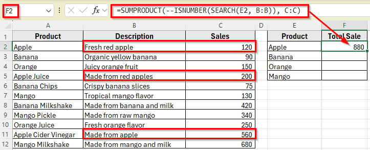 Apply SUMPRODUCT Function to Match Text in Another Cell