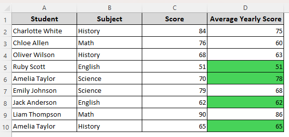 Applying the Less Than and Greater Than Operators Based on Another Cell Range