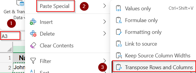Convert Columns to Rows with Text to Columns and Transpose