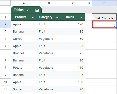 Count All Non-Empty Cells With Values Using COUNTA Function
