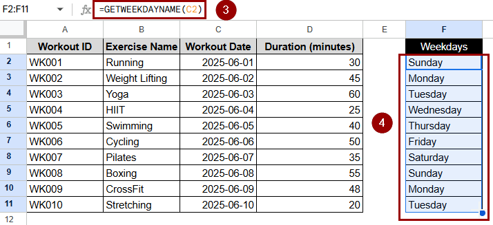 Getting Weekday Name by Using Google Sheets App Script 