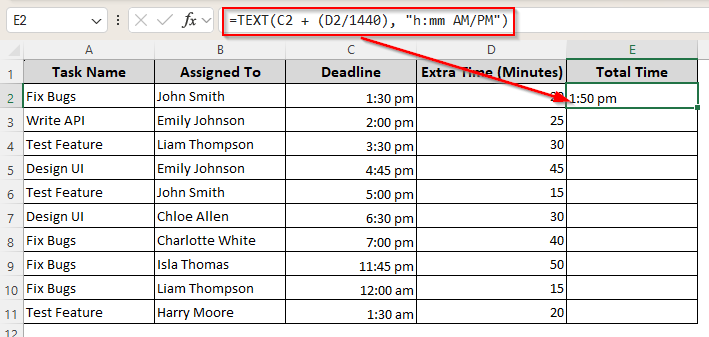 Adding and Formatting Time with the TEXT Function