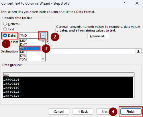 Format Numbers to Date with the Text to Columns Wizard