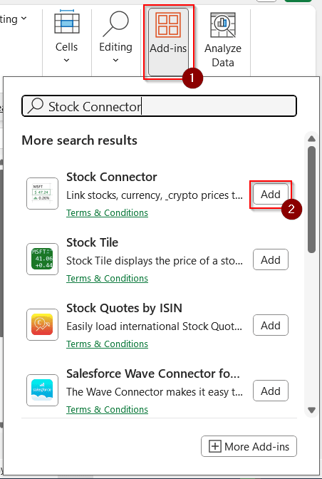 Making Use of the Stock Connector Add-In