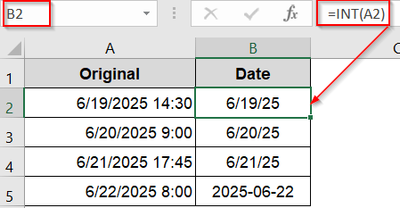 Extract Only the Date from a Date-Time Values