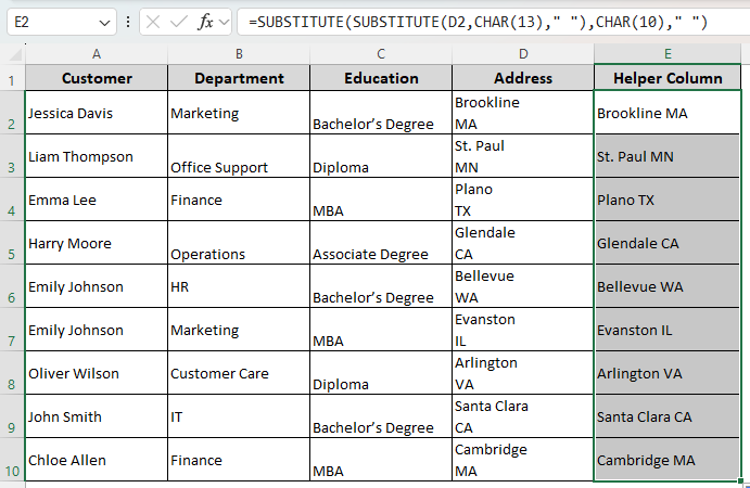 Eliminating Carriage Returns with the SUBSTITUTE Function