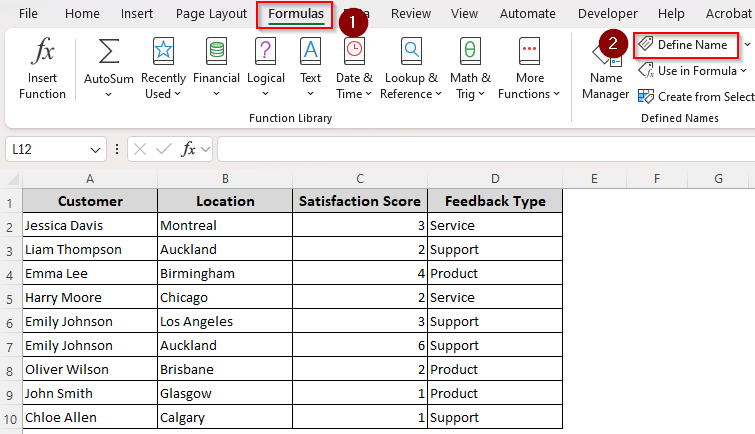 Applying the COUNTA and OFFSET Functions with a Defined Name