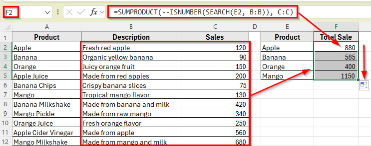 Apply SUMPRODUCT Function to Match Text in Another Cell