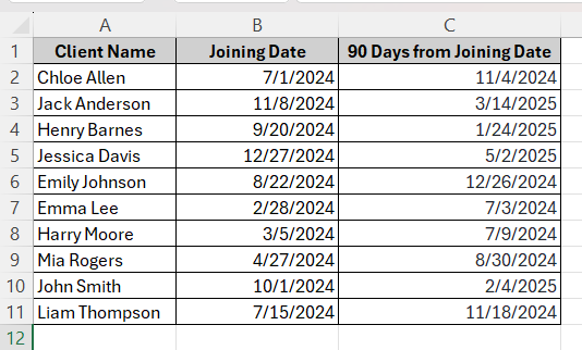Calculate 90 Business Days With The WORKDAY Function (Exclude Weekends)