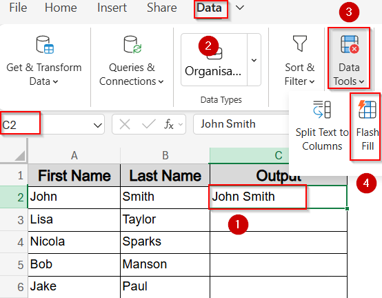 Use Flash Fill to Automatically Merge Column Data