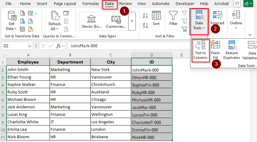 Using the Text to Columns Wizard to Separate Texts Based on Characters