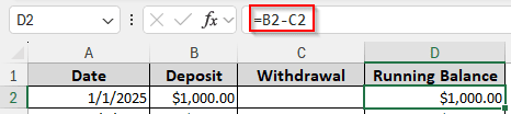 Finding the Running Balance from Cash Inflows and Outflows